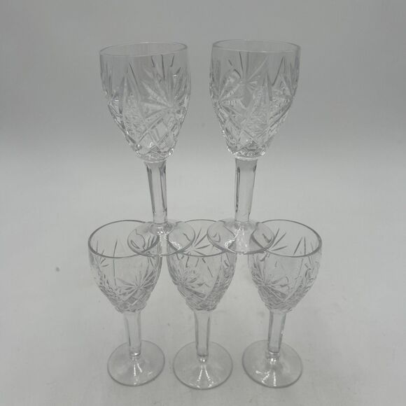 Set of 5 Cut Crystal Sherry Port Wine Glass Cordial Muscatine, Unbranded Dessert - Picture 1 of 6